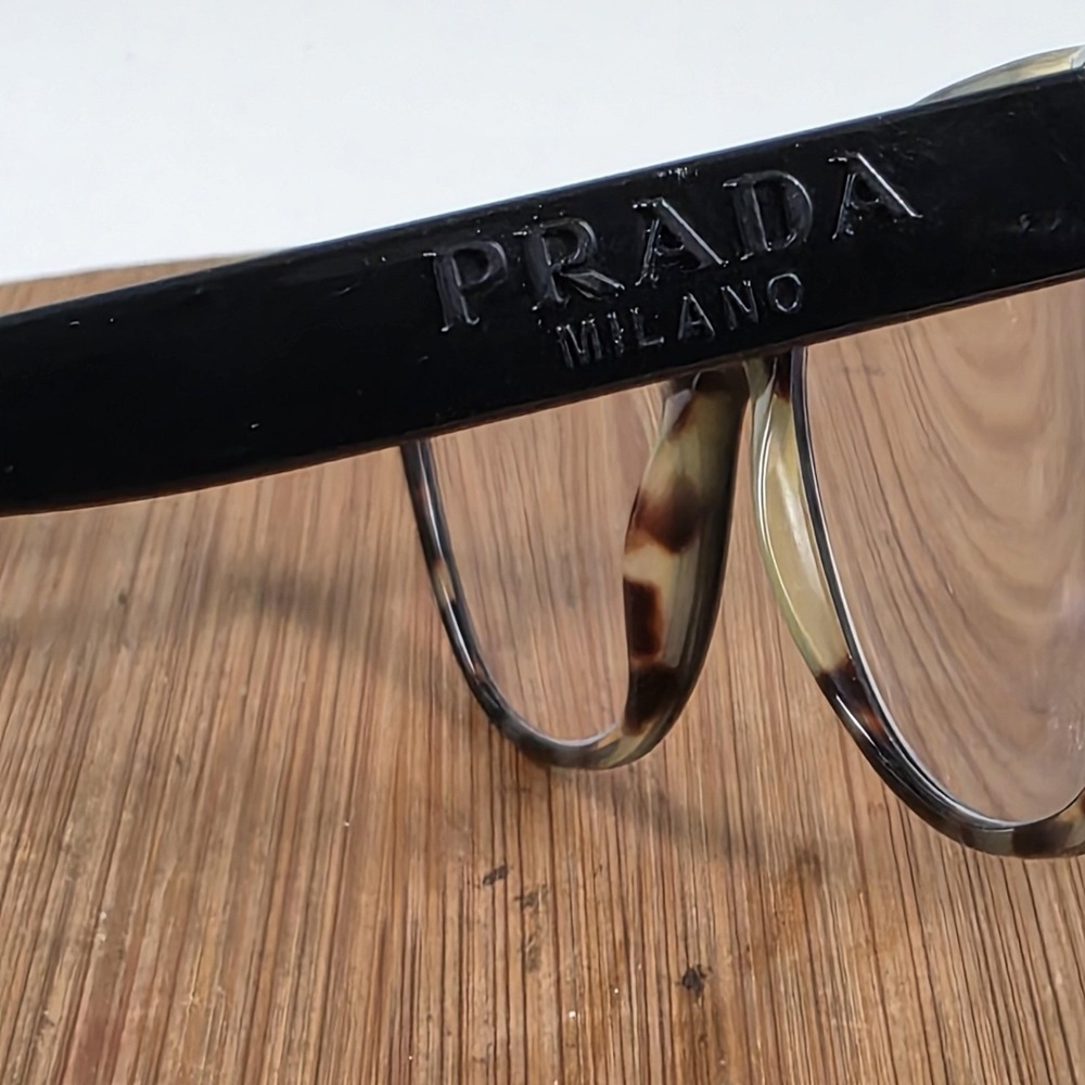 Prada VPR 05W Sunglasses Womens 53-19 Black Tortoise Cat Eye Clear Plastic Italy - Picture 10 of 11